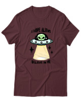 T-Shirt  Γυναικείο - Aliens Believe In Me - Color Thumbnail Μπορντό