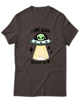 T-Shirt  Γυναικείο - Aliens Believe In Me - Color Thumbnail Καφέ