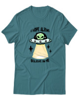 T-Shirt  Γυναικείο - Aliens Believe In Me - Color Thumbnail Μπλέ Πράσινο