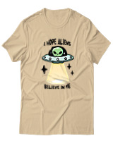 T-Shirt  Γυναικείο - Aliens Believe In Me - Color Thumbnail Μπέζ