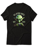 T-Shirt Αντρικό - Aliens First Coffee - Color Thumbnail Μαύρο