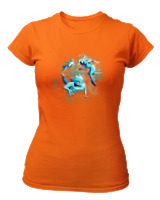 T-Shirt Στενή Γραμμή Γυναικείο - Aliens Swimming In Space - Color Thumbnail Πορτοκαλί