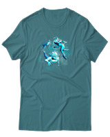 T-Shirt  Γυναικείο - Aliens Swimming In Space - Color Thumbnail Μπλέ Πράσινο