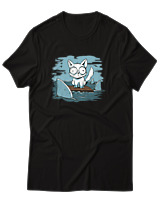 T-Shirt Αντρικό - Anxious Cat - Color Thumbnail Μαύρο