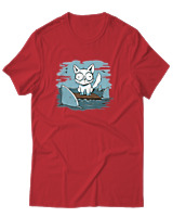 T-Shirt Αντρικό - Anxious Cat - Color Thumbnail Κόκκινο