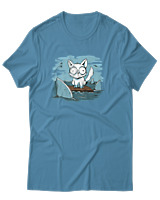 T-Shirt Αντρικό - Anxious Cat - Color Thumbnail Τιρκουάζ