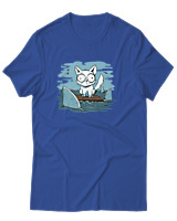 T-Shirt Αντρικό - Anxious Cat - Color Thumbnail Μπλε Ρουά