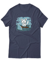 T-Shirt Αντρικό - Anxious Cat - Color Thumbnail Μπλε Γκρι