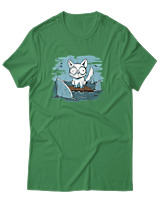 T-Shirt Αντρικό - Anxious Cat - Color Thumbnail Πράσινο