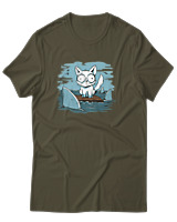 T-Shirt Αντρικό - Anxious Cat - Color Thumbnail Χακί