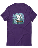 T-Shirt Αντρικό - Anxious Cat - Color Thumbnail Σκούρο Μωβ