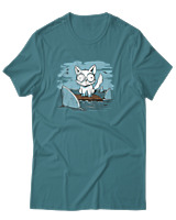 T-Shirt Αντρικό - Anxious Cat - Color Thumbnail Μπλε Πράσινο