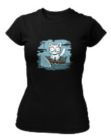 T-Shirt Στενή Γραμμή Γυναικείο - Anxious Cat - Color Thumbnail Μαύρο