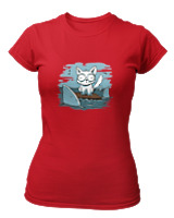 T-Shirt Στενή Γραμμή Γυναικείο - Anxious Cat - Color Thumbnail Κόκκινο