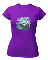 T-Shirt Στενή Γραμμή Γυναικείο - Anxious Cat - Color Thumbnail Σκούρο Μωβ
