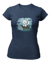 T-Shirt Στενή Γραμμή Γυναικείο - Anxious Cat - Color Thumbnail Σκούρο Μπλε