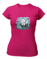 T-Shirt Στενή Γραμμή Γυναικείο - Anxious Cat - Color Thumbnail Φουξια