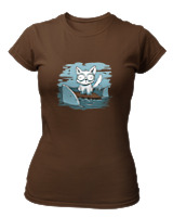 T-Shirt Στενή Γραμμή Γυναικείο - Anxious Cat - Color Thumbnail Καφέ