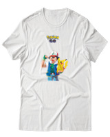 T-Shirt Αντρικό - Ash And Pikachu - Color Thumbnail Άσπρο