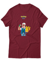 T-Shirt Αντρικό - Ash And Pikachu - Color Thumbnail Σκούρο Κόκκινο