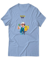 T-Shirt Αντρικό - Ash And Pikachu - Color Thumbnail Γαλάζιο