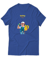 T-Shirt Αντρικό - Ash And Pikachu - Color Thumbnail Μπλε Ρουά