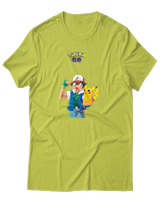 T-Shirt Αντρικό - Ash And Pikachu - Color Thumbnail Λαχανί