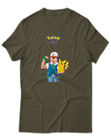 T-Shirt Αντρικό - Ash And Pikachu - Color Thumbnail Χακί