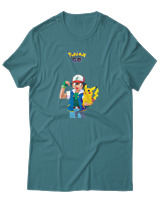T-Shirt Αντρικό - Ash And Pikachu - Color Thumbnail Μπλε Πράσινο