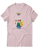 T-Shirt Αντρικό - Ash And Pikachu - Color Thumbnail Απαλό Ροζ