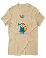 T-Shirt Αντρικό - Ash And Pikachu - Color Thumbnail Μπεζ