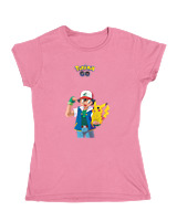 Κοριτσίστικο Κοντομανικο Παιδικό - Ash And Pikachu - Color Thumbnail Ροζ