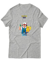 T-Shirt  Γυναικείο - Ash And Pikachu - Color Thumbnail Γκρί Μελανζέ