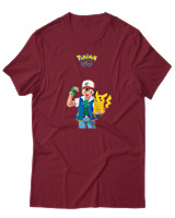 T-Shirt  Γυναικείο - Ash And Pikachu - Color Thumbnail Σκούρο Κόκκινο