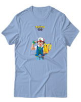 T-Shirt  Γυναικείο - Ash And Pikachu - Color Thumbnail Γαλάζιο