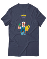 T-Shirt  Γυναικείο - Ash And Pikachu - Color Thumbnail Μπλέ Γκρί