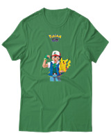 T-Shirt  Γυναικείο - Ash And Pikachu - Color Thumbnail Πράσινο