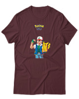 T-Shirt  Γυναικείο - Ash And Pikachu - Color Thumbnail Μπορντό