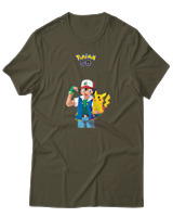 T-Shirt  Γυναικείο - Ash And Pikachu - Color Thumbnail Χακί