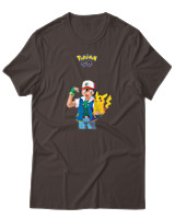 T-Shirt  Γυναικείο - Ash And Pikachu - Color Thumbnail Καφέ