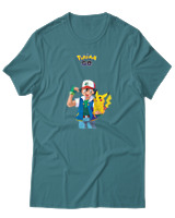 T-Shirt  Γυναικείο - Ash And Pikachu - Color Thumbnail Μπλέ Πράσινο