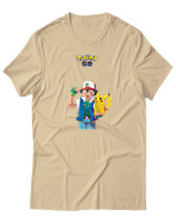 T-Shirt  Γυναικείο - Ash And Pikachu - Color Thumbnail Μπέζ