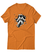 T-Shirt Αντρικό - Astronaut Breaking The Wall - Color Thumbnail Πορτοκαλί
