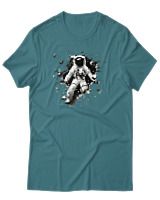 T-Shirt Αντρικό - Astronaut Breaking The Wall - Color Thumbnail Μπλε Πράσινο