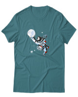T-Shirt Αντρικό - Astronaut Moon Basket - Color Thumbnail Μπλε Πράσινο