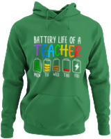 Φούτερ με κουκούλα - Battery Life Of A Teacher - Color Thumbnail Kelly Green