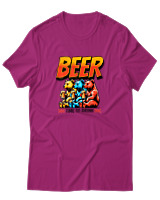 T-Shirt Αντρικό - Beer Time To Drink - Color Thumbnail Φουξια