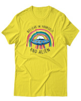 T-Shirt Αντρικό - Believe In Yourself And Alien - Color Thumbnail Κίτρινο
