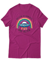 T-Shirt Αντρικό - Believe In Yourself And Alien - Color Thumbnail Φουξια