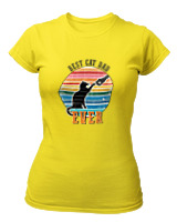 T-Shirt Στενή Γραμμή Γυναικείο - Best Cat Dad - Color Thumbnail Κίτρινο